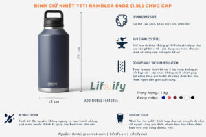 [Chính Hãng] Bình Giữ Nhiệt YETI Rambler 64oz Bottle Chug Cap (1.9L)