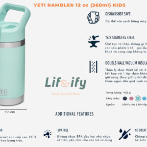 [Chính Hãng] Bình Giữ Nhiệt YETI Rambler 12oz (360ml) For Kids - Harbor Pink